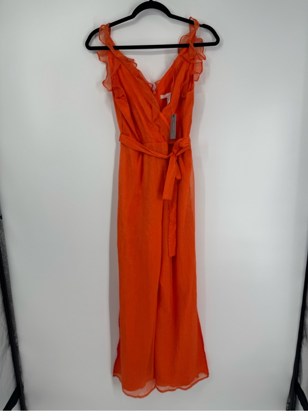 Anthropologie Hutch Tangerine Orange Sleeveless Ruffle Jumpsuit Size 6P NWT - Picture 6 of 16